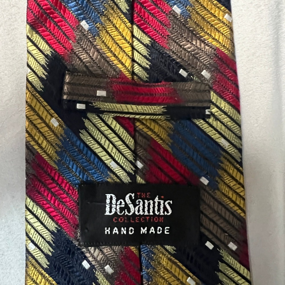 DeSantis Collection‎ Hand Made 100% Silk Necktie Geometric Pattern Mens Formal